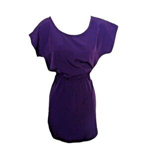 Aqua Size XS Purple Short Sleeve Elastic Waist Polyester Midi‎ Dress
